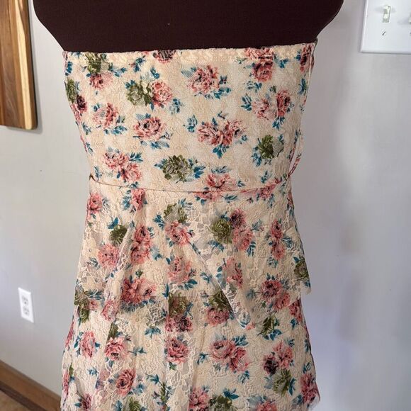 Vintage DEB strapless mini dress size medium tiered lace floral Y2K 90’s western - Picture 5 of 10